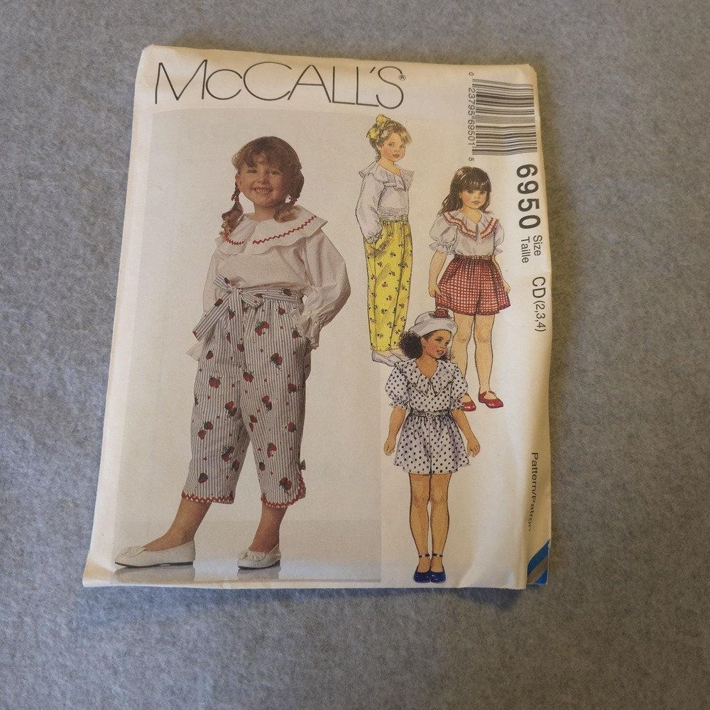 UNCUT McCall's 6950 Girl's Top Skirt Pants Shorts Pattern 2-4 Ruffle Collar